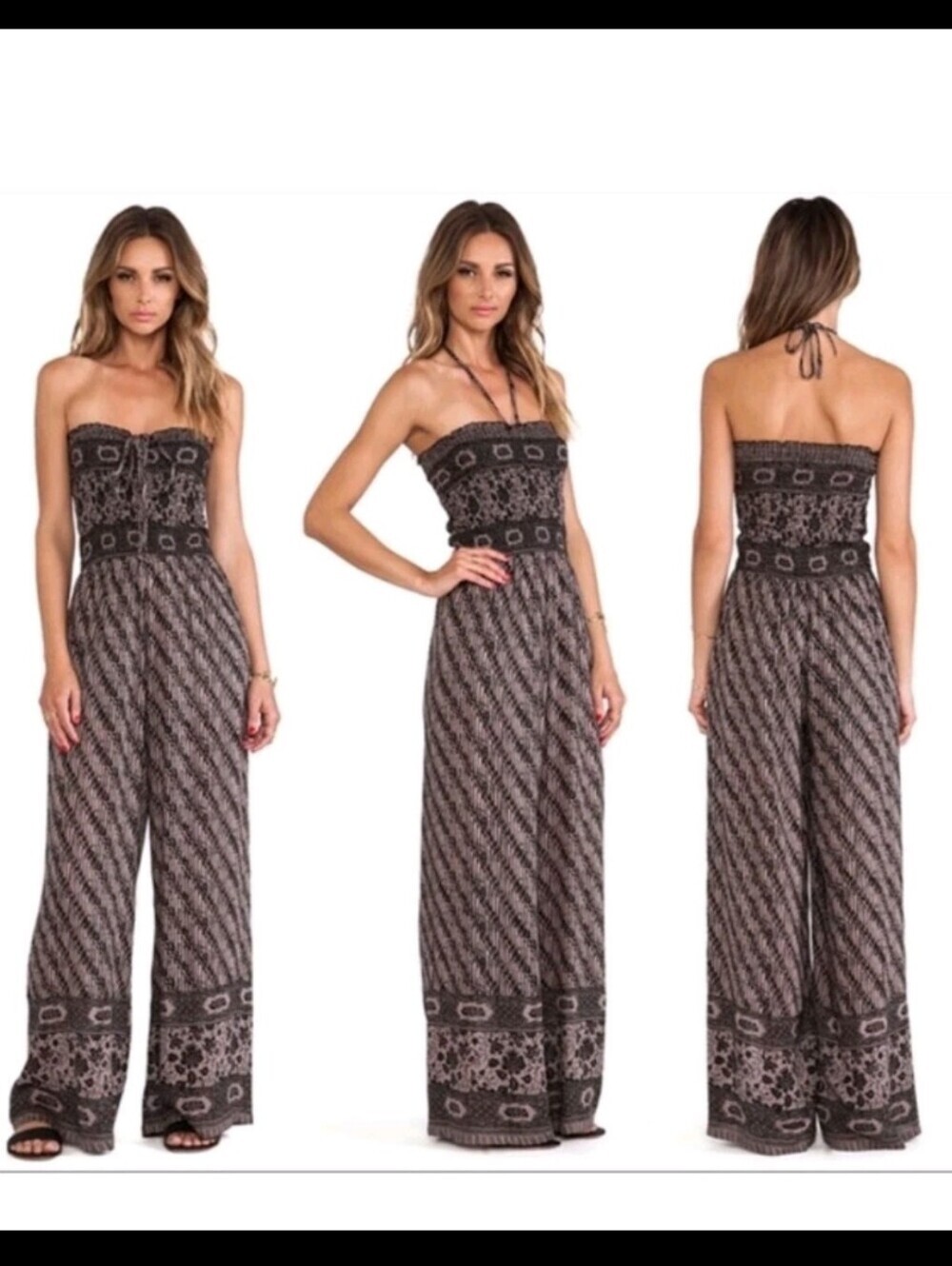 Free People Womens Black And Brown Bohemian Wide Leg Convertible Jumpsuit M